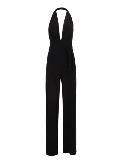Shop Norma Kamali Halterneck V-neck Jumpsuit In Black