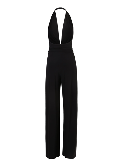 Shop Norma Kamali Halterneck V-neck Jumpsuit In Black