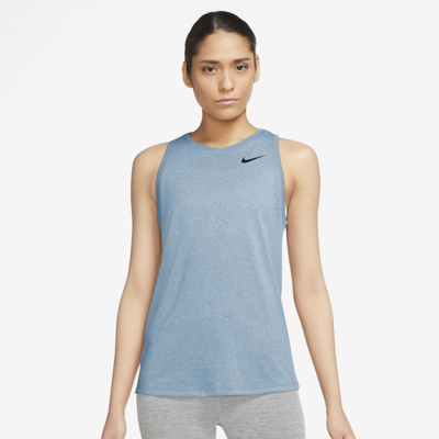 Shop Nike Dri-fit Women's Training Tank In Worn Blue,pure,black