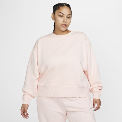 Shop Nike Women's  Sportswear Collection Essentials Oversized Fleece Crew (plus Size) In Pink