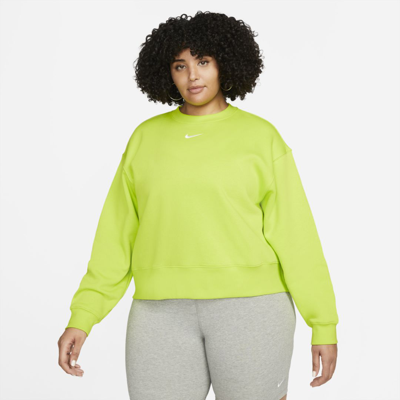 Shop Nike Sportswear Collection Essentials Women's Oversized Fleece Crew In Atomic Green,white