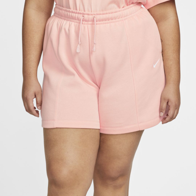 Shop Nike Women's  Sportswear Essential Fleece High-rise Shorts (plus Size) In Pink