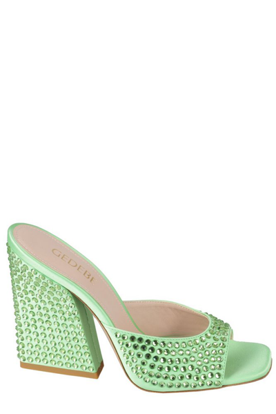 Shop Gedebe Embellished Open Toe Mules In Green