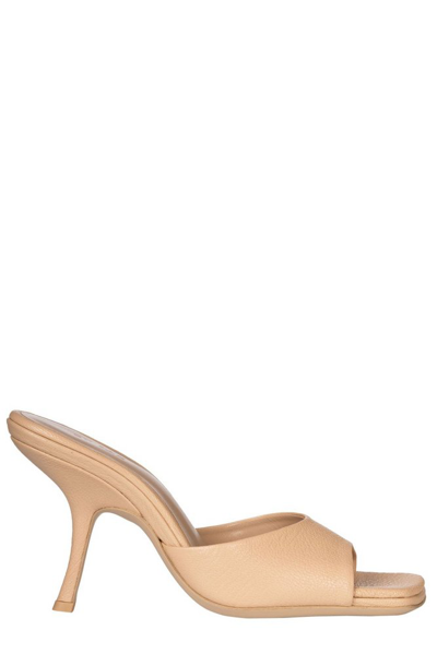 Shop By Far Mora Square Toe Heeled Sandals In Beige