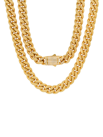 Shop Anthony Jacobs Men's Stainless Steel & Simulated Diamond Cuban Link Chain Necklace In Gold