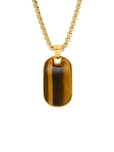 Shop Anthony Jacobs Men's 18k Goldplated Stainless Steel & Tiger Eye Dog Tag Pendant Necklace In Neutral
