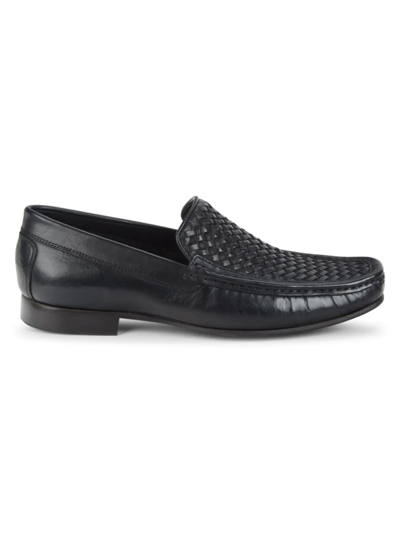 Shop Donald J Pliner Men's Doug Woven Leather Loafers In Black
