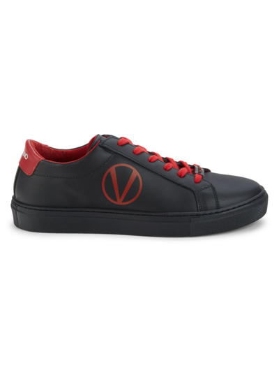 Shop Valentino By Mario Valentino Men's Petra Logo Leather Sneakers In Black Red