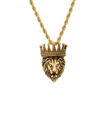 Shop Anthony Jacobs Men's 18k Goldplated & Simulated Diamond Lion's Head And Crown Pendant Necklace In Neutral