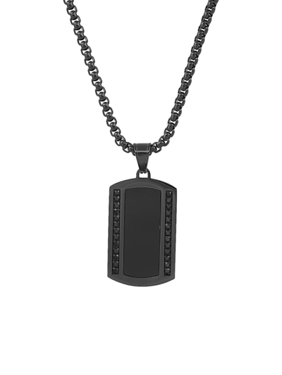 Shop Anthony Jacobs Men's Black Ip Stainless Steel & Simulated Diamond Dog Tag Pendant Necklace