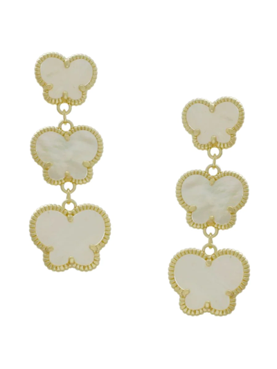 Shop Jan-kou Women's 14k Goldplated & Mother-of-pearl Tiered Butterfly Earrings In Brass