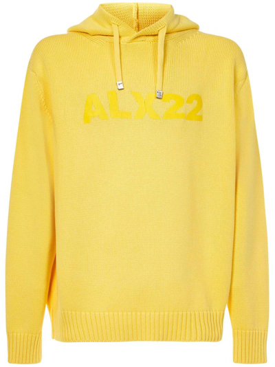 Shop Alyx 1017  9sm Logo Printed Drawstring Knitted Hoodie In Yellow