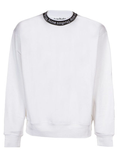 Shop Acne Studios Logo Ribbed Crewneck Sweatshirt In White