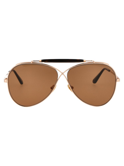 Shop Tom Ford Eyewear Aviator Frame Sunglasses In Gold