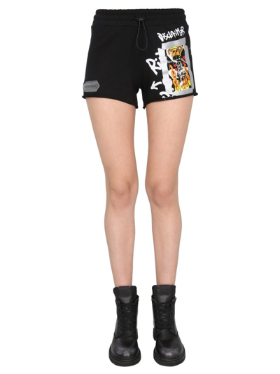 Shop Disclaimer Printed Drawstring Shorts In Black