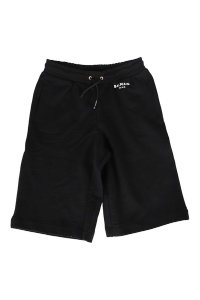 Shop Balmain Kids Logo Printed Straight Leg Track Shorts In Black