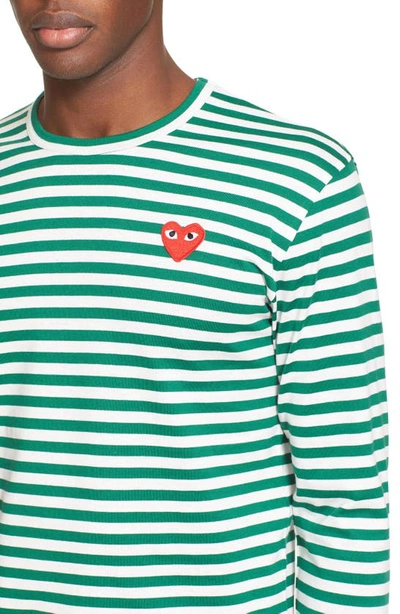 Shop Comme Des Garçons Play Stripe Long Sleeve T-shirt In Green/ White
