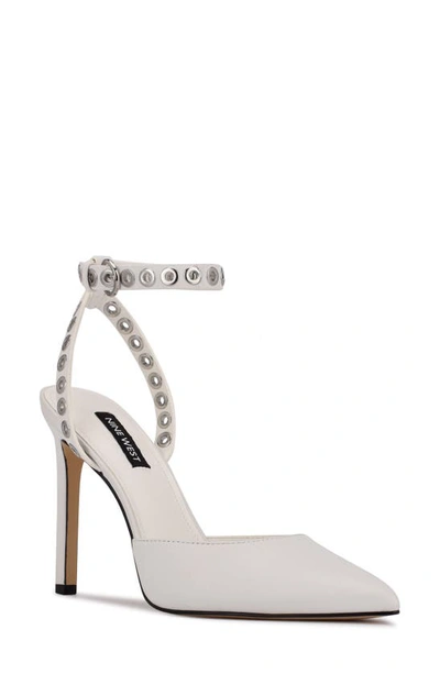 Shop Nine West Timia Ankle Strap Pointed Toe Pump In White Leather