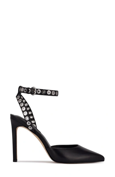 Shop Nine West Timia Ankle Strap Pointed Toe Pump In Black Leather