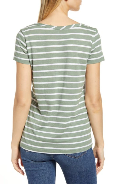 Shop Caslon Rounded V-neck T-shirt In Green White Josephine Stripe