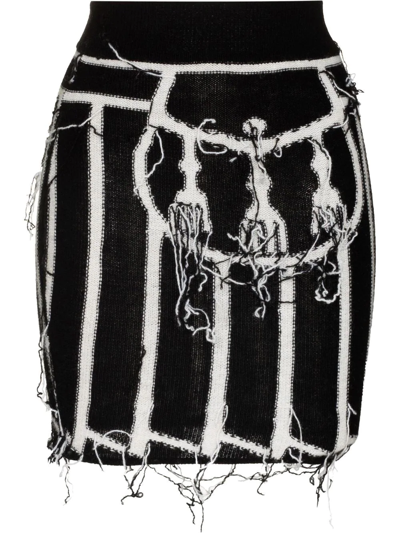 Shop Charles Jeffrey Loverboy Graphic Intarsia-knit Distressed Skirt In Black