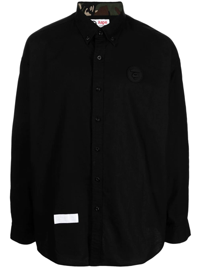 Shop Aape By A Bathing Ape Logo-patch Button-up Shirt In Black