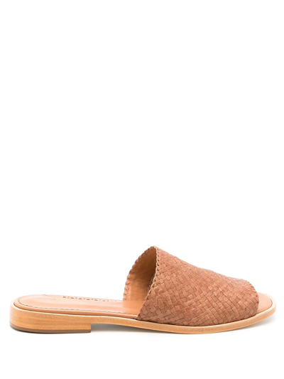 Shop Sarah Chofakian Interwoven Flat Leather Sandals In Brown