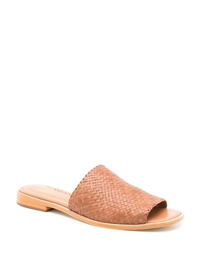 Shop Sarah Chofakian Interwoven Flat Leather Sandals In Brown