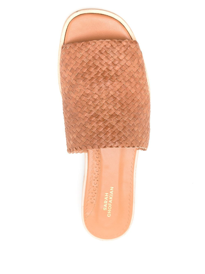 Shop Sarah Chofakian Interwoven Flat Leather Sandals In Brown