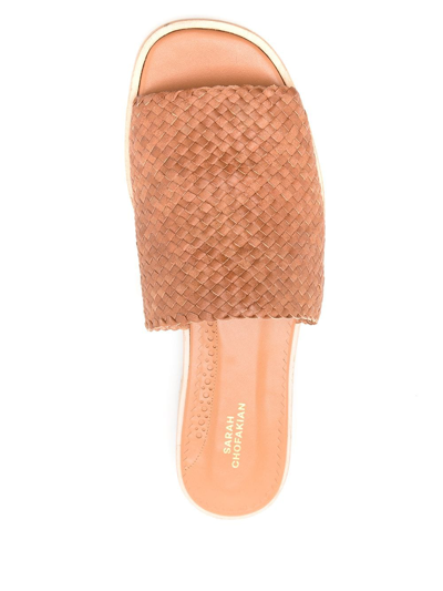 Sarah Chofakian Interwoven Flat Leather Sandals In Brown