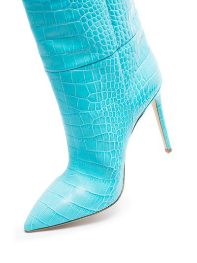 Paris Texas Crocodile-effect 105mm Stiletto Boots In Blau