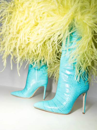 Paris Texas Crocodile-effect 105mm Stiletto Boots In Blau