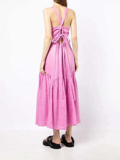 Shop Lee Mathews Ali Maxi Linen Dress In Pink