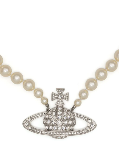 Shop Vivienne Westwood Row-pearl Orb-charm Necklace In White