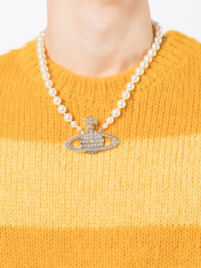 Vivienne Westwood Row-pearl Orb-charm Necklace In White