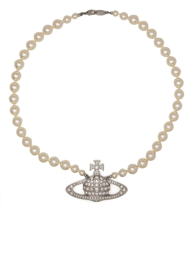 Vivienne Westwood Row-pearl Orb-charm Necklace In White