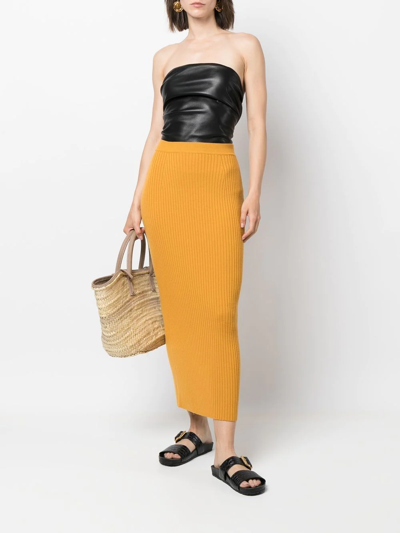 Shop Chloé Ribbed Knitted Maxi Skirt In Yellow