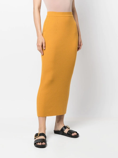 Shop Chloé Ribbed Knitted Maxi Skirt In Yellow