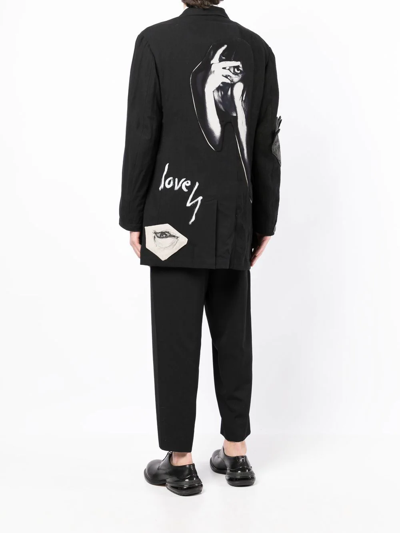 Shop Yohji Yamamoto Graphic-print Cotton Blazer In Schwarz