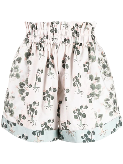 Shop Biyan Floral-print Smocked-waist Shorts In Green