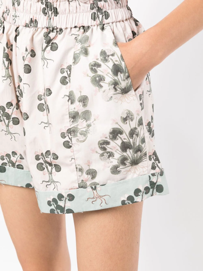 Shop Biyan Floral-print Smocked-waist Shorts In Green