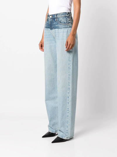 Amiri Hybrid Blue Panelled Wide-leg Jeans In Blau
