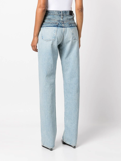 Amiri Hybrid Blue Panelled Wide-leg Jeans In Blau