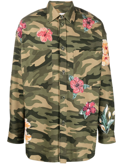 Faith Connexion Cotton Floral Print Shirt In Green
