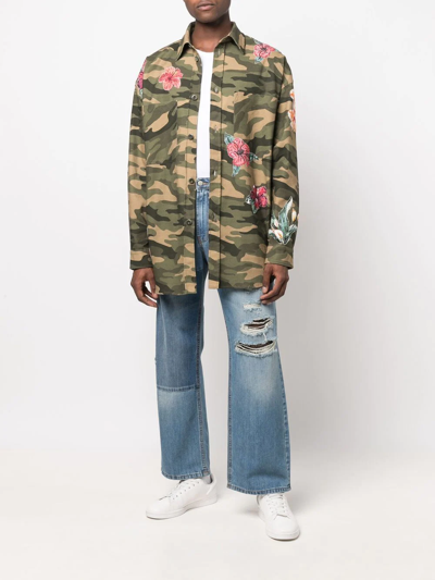 Faith Connexion Cotton Floral Print Shirt In Green