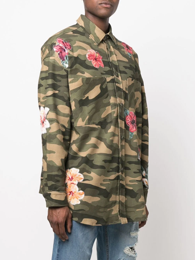 Faith Connexion Cotton Floral Print Shirt In Green