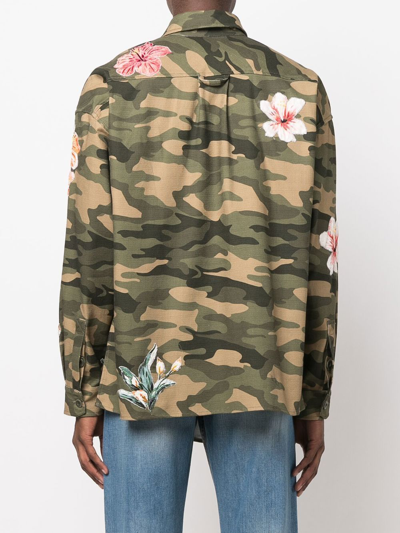 Faith Connexion Cotton Floral Print Shirt In Green