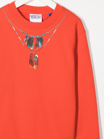 Shop Marcelo Burlon County Of Milan Feather Necklace-print Sweatshirt In Rot