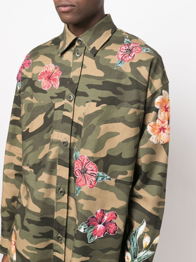 Faith Connexion Cotton Floral Print Shirt In Green