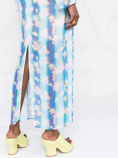 Shop Nina Ricci Floral Long-sleeve Maxi Dress In Blau
